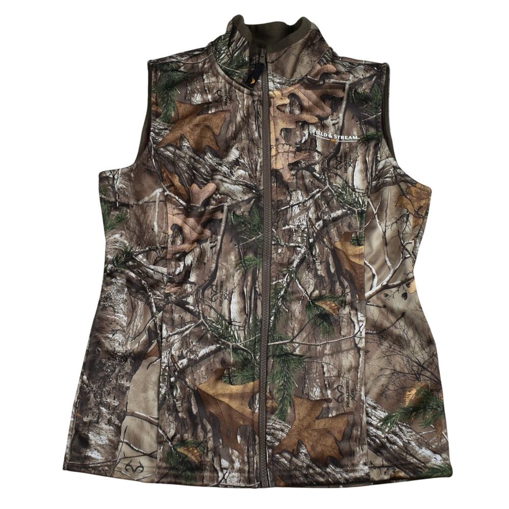 Field & Stream Camo Zip Vest Women's Small Fleeced Lined Shell Woodland Hunting